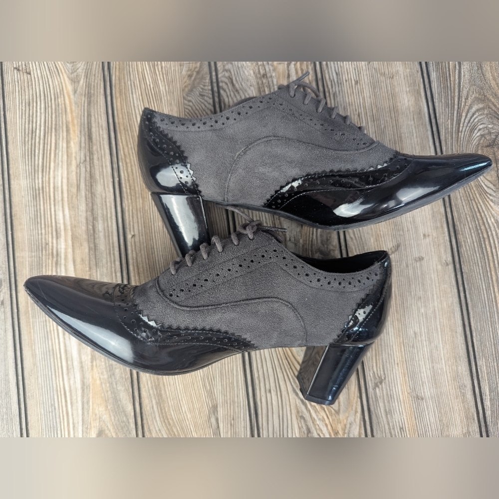 Comfortview Zani Size 9 Gray Suede & Black Patent Heels - Picture 8 of 12